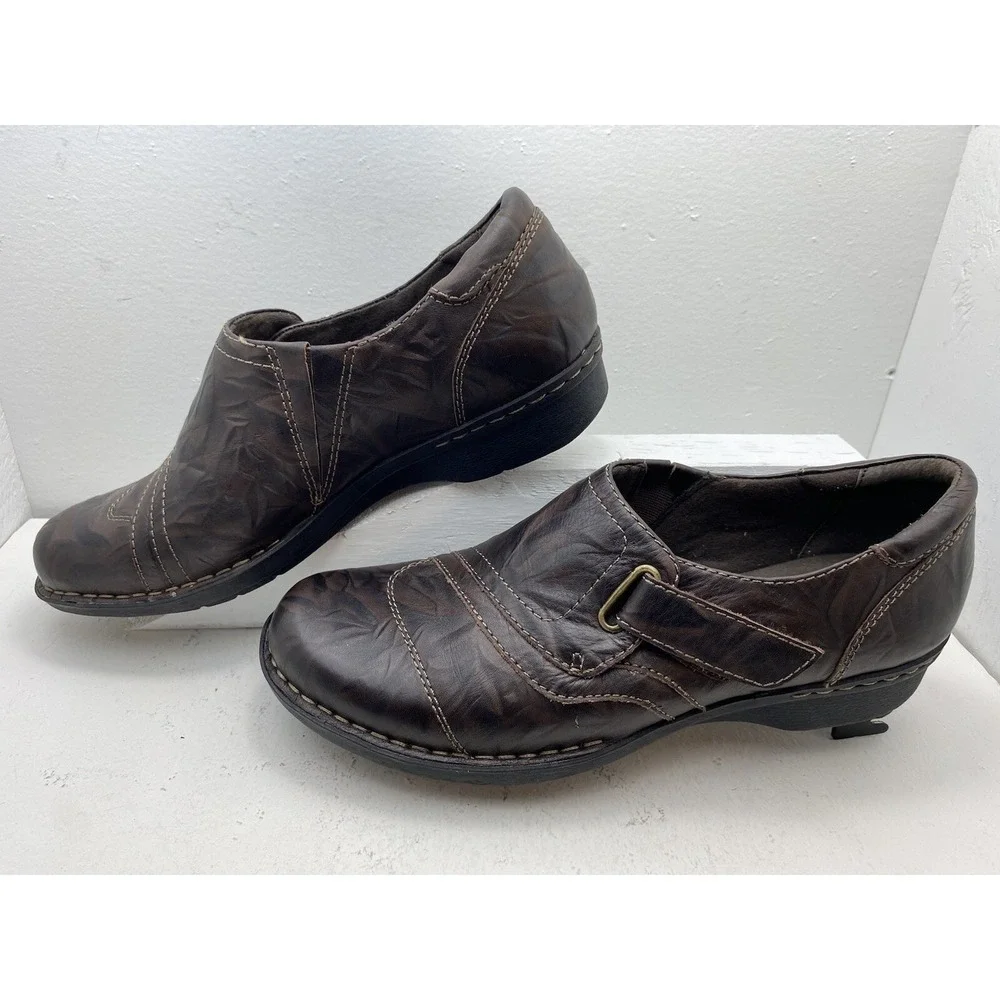 Clarks Bendables Loafers Brown Embossed Leather Flats Womens 10 M 26068747